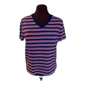 Hasting & Smith Womens Red White Blue Striped V Neck Short Sleeve Top Size M